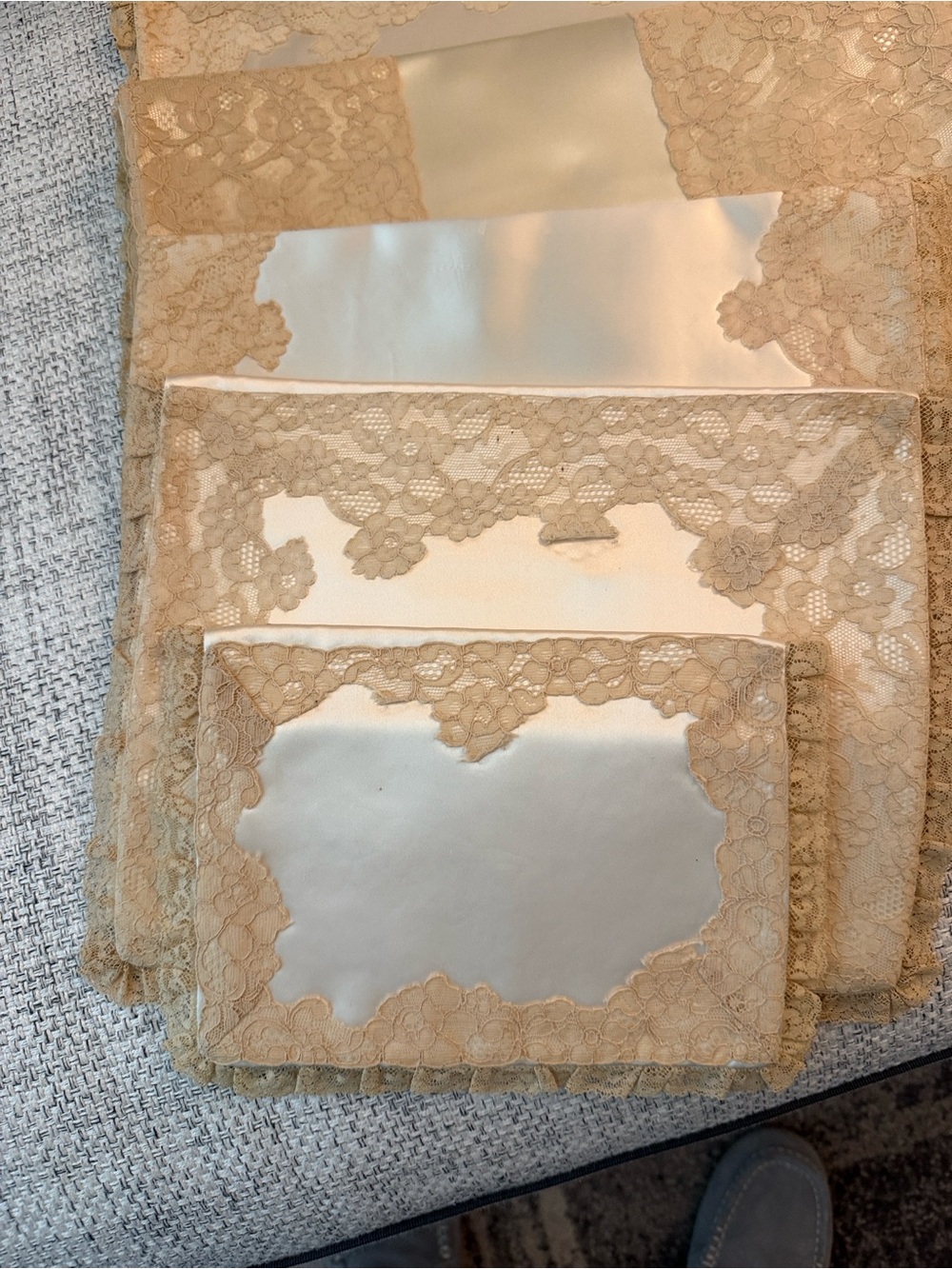 ANTIQUE  Woman Lingerie Cases in Cream Color Satin with Antique Lace Trim.